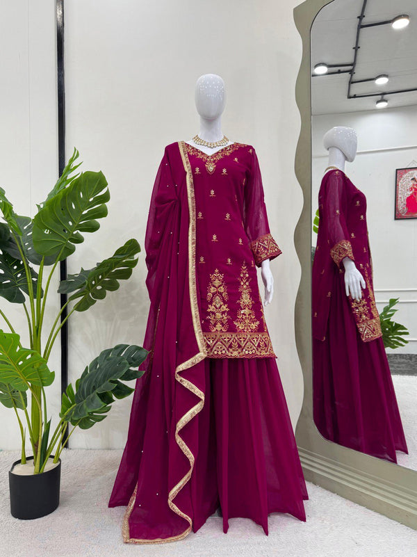 Dark Pink Color Sequence Work Designer Sharara Suit