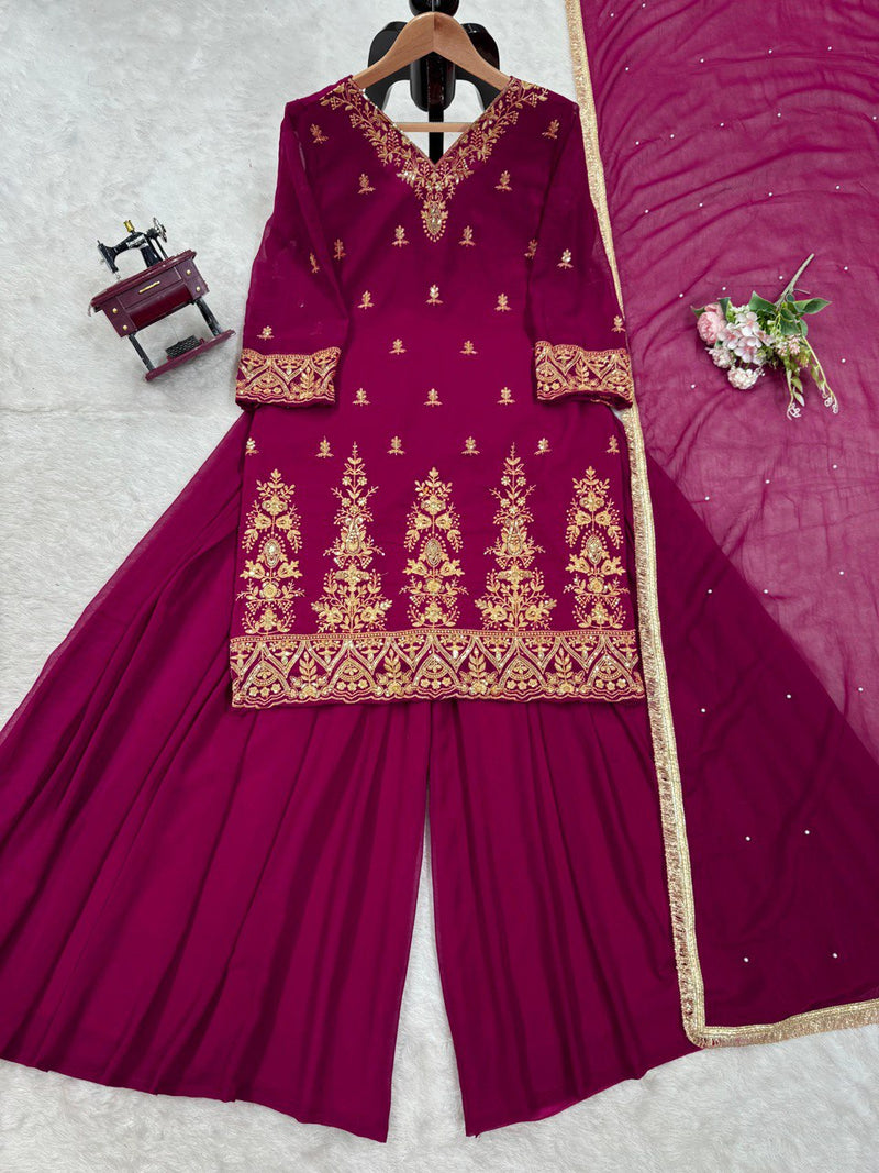 Dark Pink Color Sequence Work Designer Sharara Suit