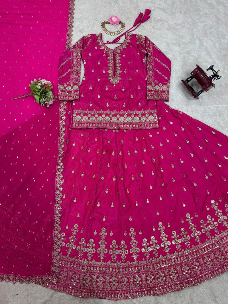 Pink Color Wedding Wear Thread With Sequins Work Lehenga Top