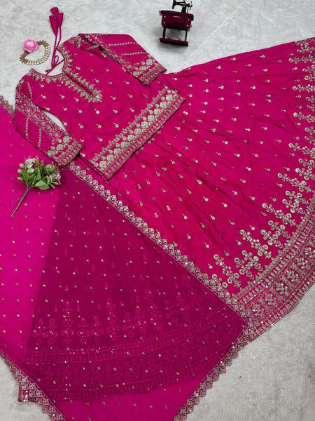 Pink Color Wedding Wear Thread With Sequins Work Lehenga Top