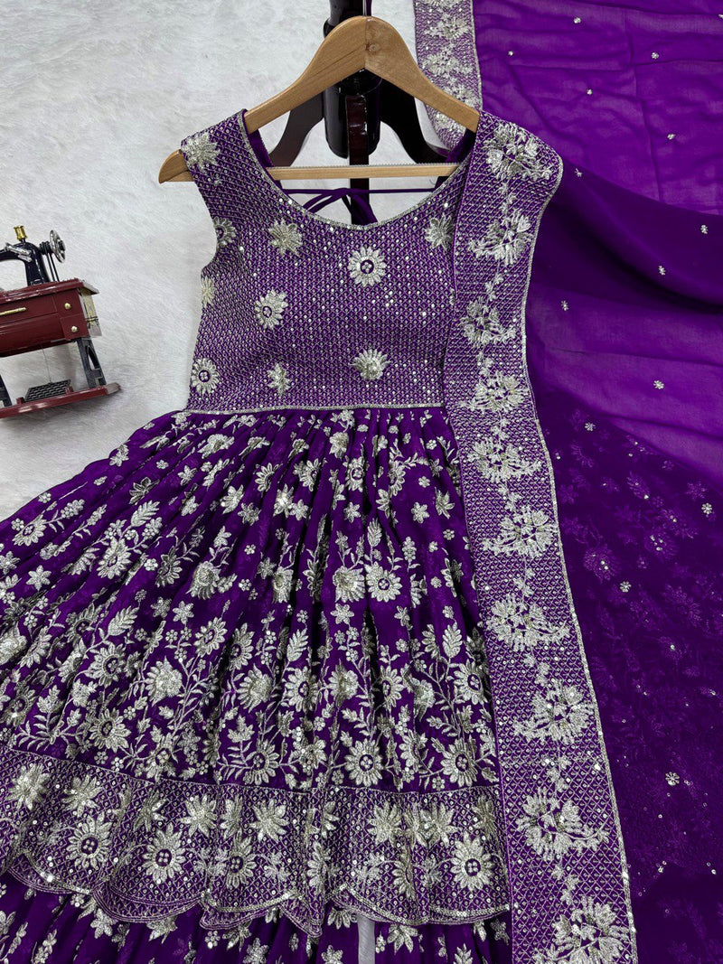 Purple Color Heavy Embroidered Sequence Work Sharara Suit