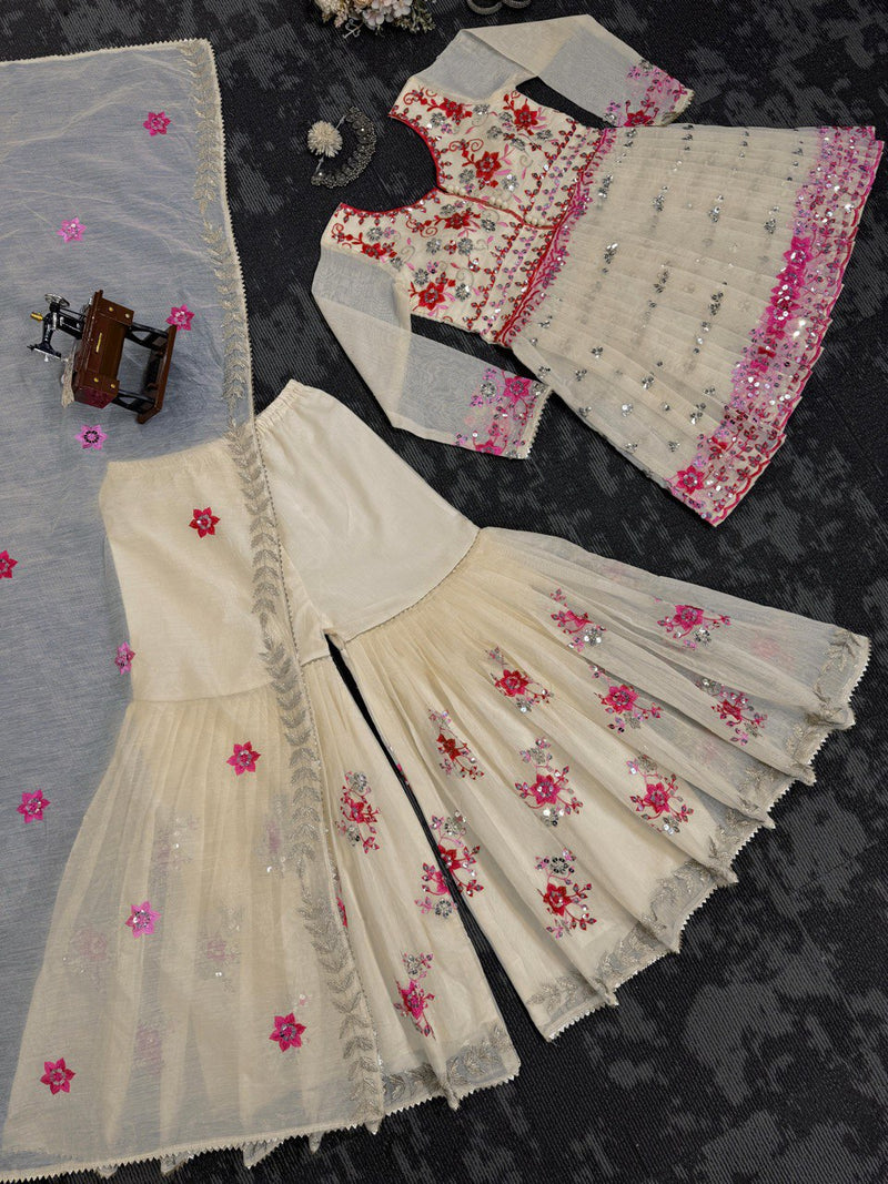 Off White Color Sequence Work Sharara Suit