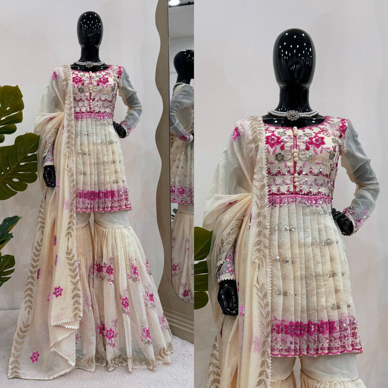 Off White Color Sequence Work Sharara Suit