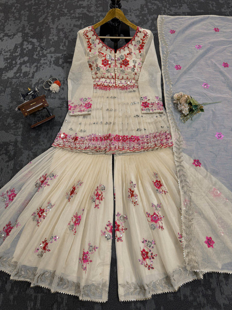 Off White Color Sequence Work Sharara Suit