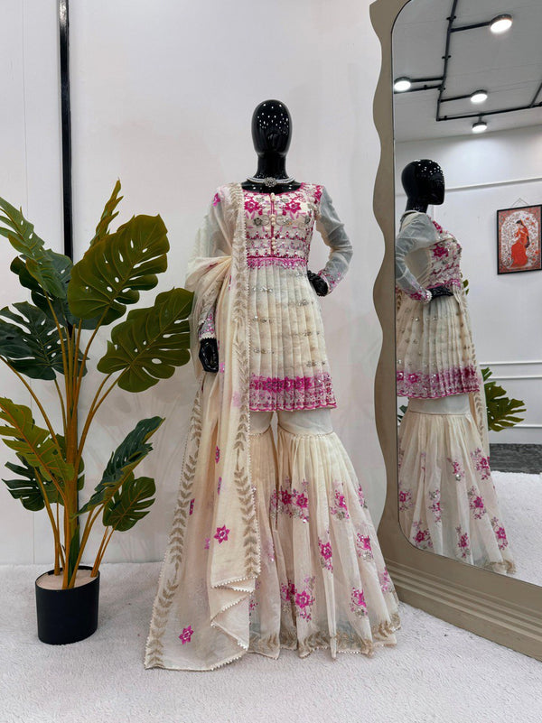 Off White Color Sequence Work Sharara Suit