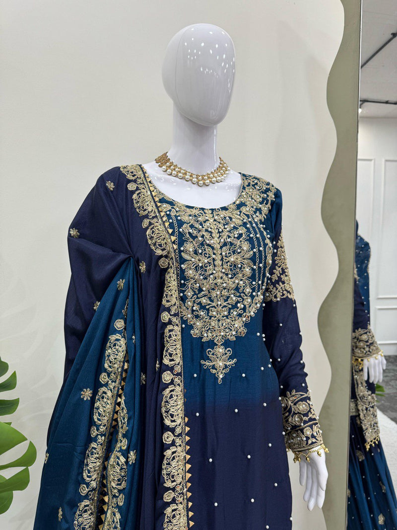 Navy Blue Color Sequence Work Trendy Designer Sharara Suit