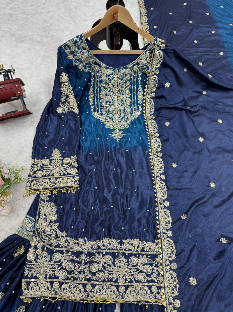 Navy Blue Color Sequence Work Trendy Designer Sharara Suit