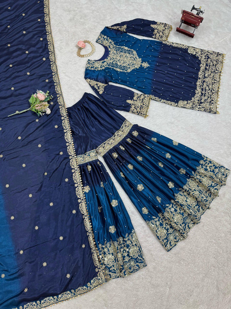 Navy Blue Color Sequence Work Trendy Designer Sharara Suit