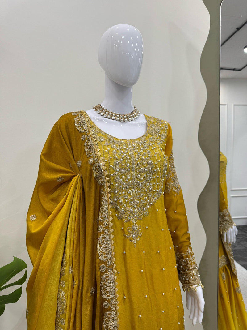 Yellow Color Sequence Work Trendy Designer Sharara Suit