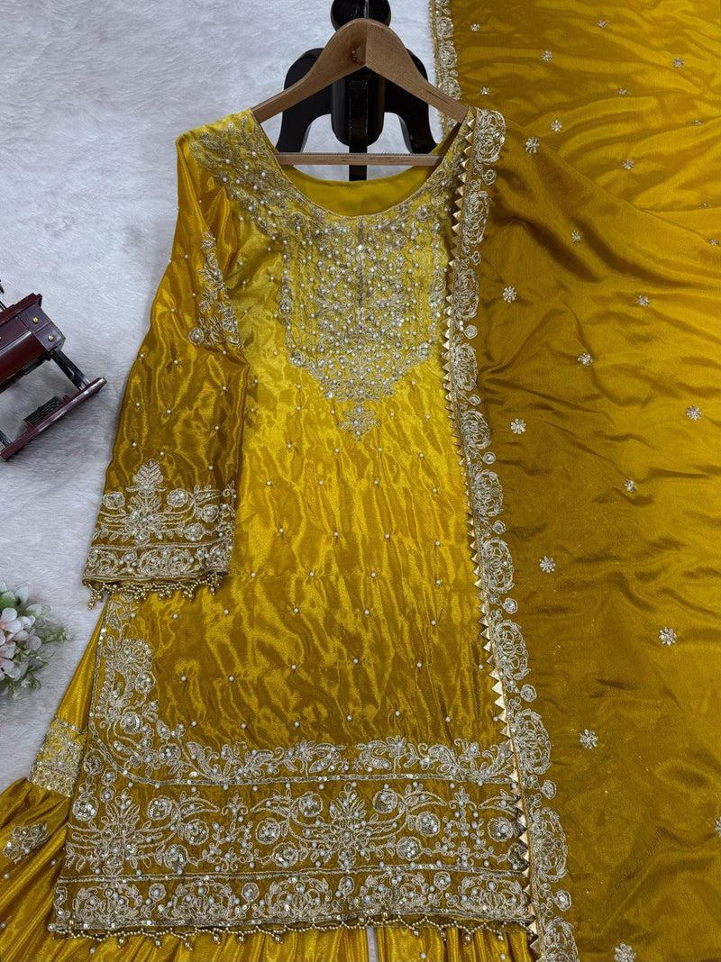 Yellow Color Sequence Work Trendy Designer Sharara Suit