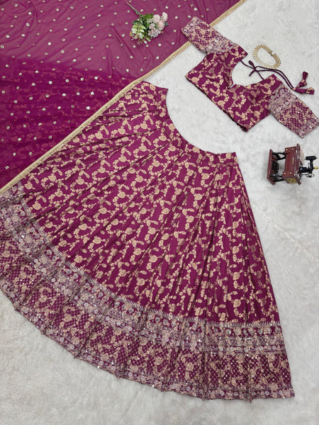 Dark Pink Color Thread With Sequins Work Designer Lehenga Choli