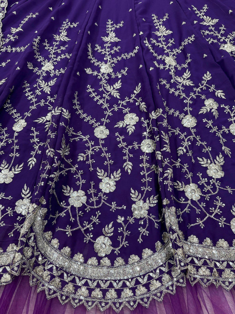 Purple Color Thread With Sequins Work Designer Georgette Lehenga Choli