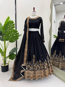 Black Color Thread With Sequins Work Designer Georgette Lehenga Choli