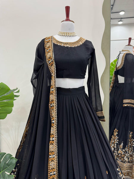 Black Color Thread With Sequins Work Designer Georgette Lehenga Choli