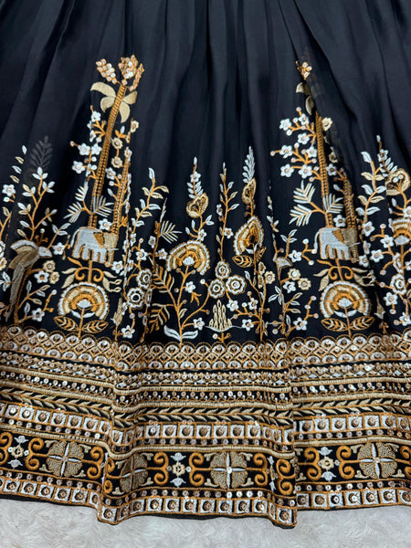 Black Color Thread With Sequins Work Designer Georgette Lehenga Choli