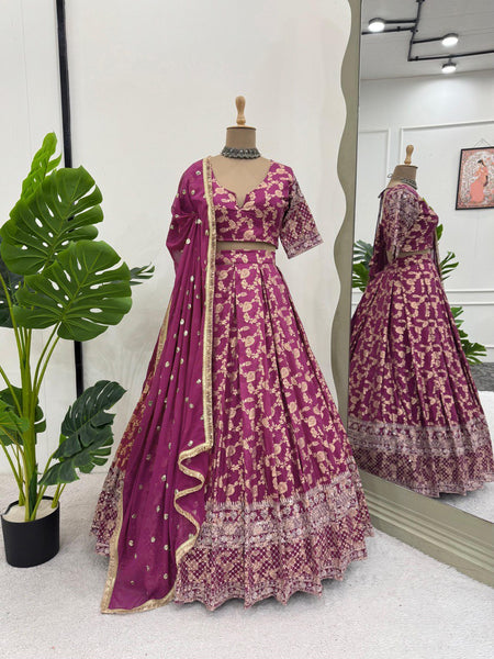 Dark Pink Color Thread With Sequins Work Designer Lehenga Choli