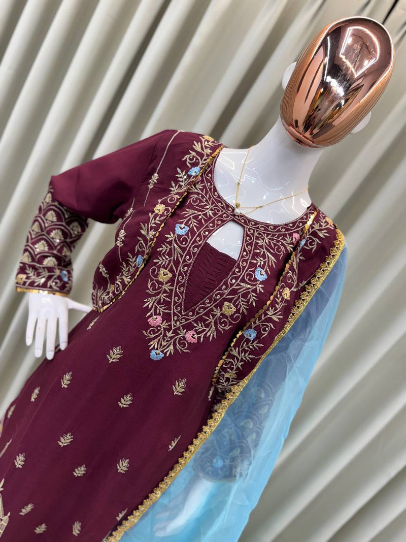 Purple  Color Eid Special Heavy Embroidered Sequins Work Salwar Suit