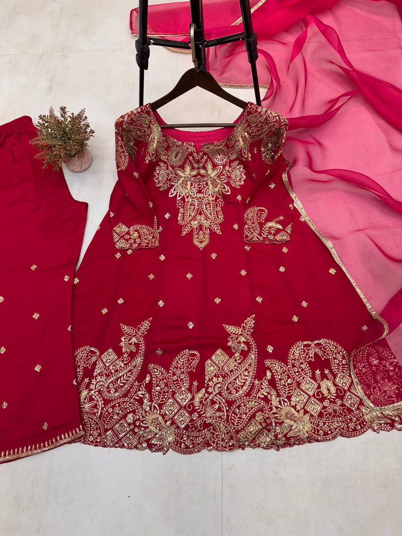 Pink Color Eid Special Heavy Embroidered Sequins Work Salwar Suit