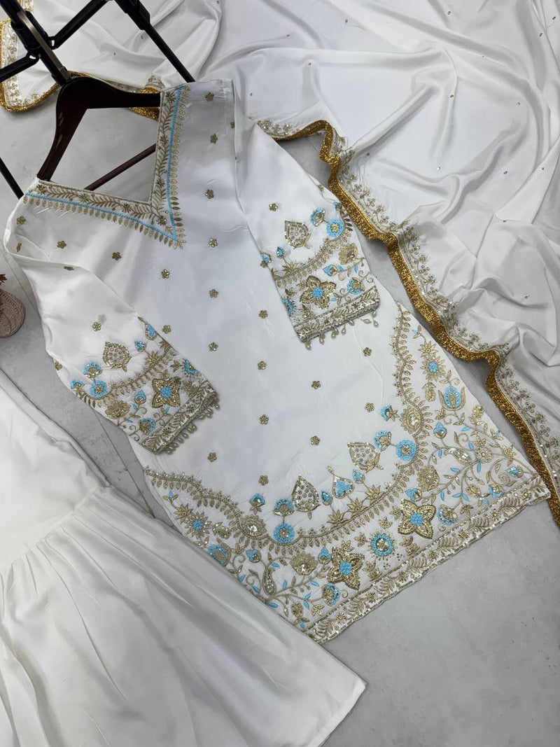 Off White Color Eid Special Heavy Embroidered Sequins Work Sharara Suit