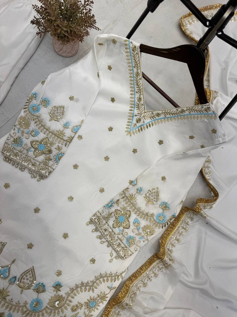 Off White Color Eid Special Heavy Embroidered Sequins Work Sharara Suit