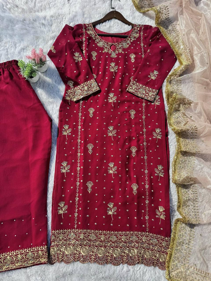 Maroon Color Eid Special Heavy Embroidered Sequins Work Salwar Suit