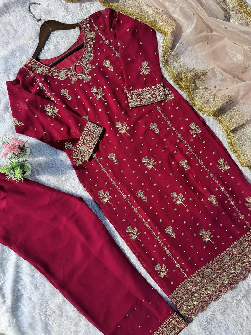 Maroon Color Eid Special Heavy Embroidered Sequins Work Salwar Suit