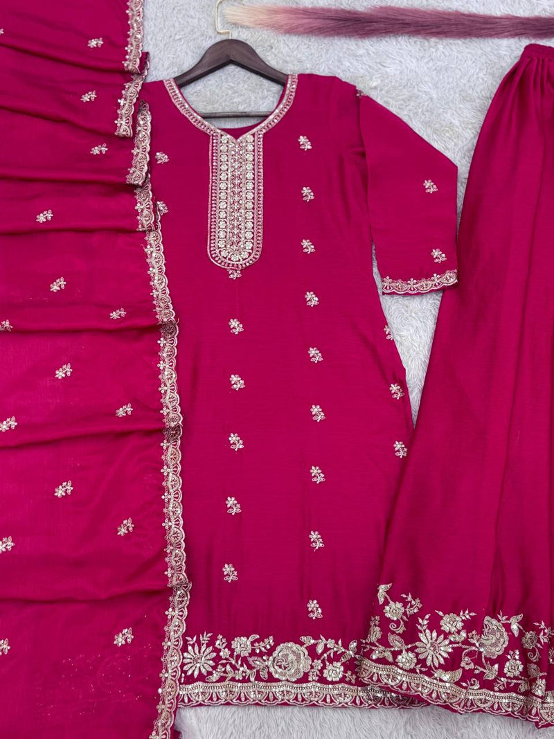 Pink Color Eid Special Heavy Embroidered Sequins Work Sharara Suit