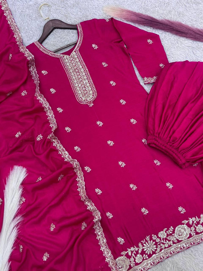 Pink Color Eid Special Heavy Embroidered Sequins Work Sharara Suit