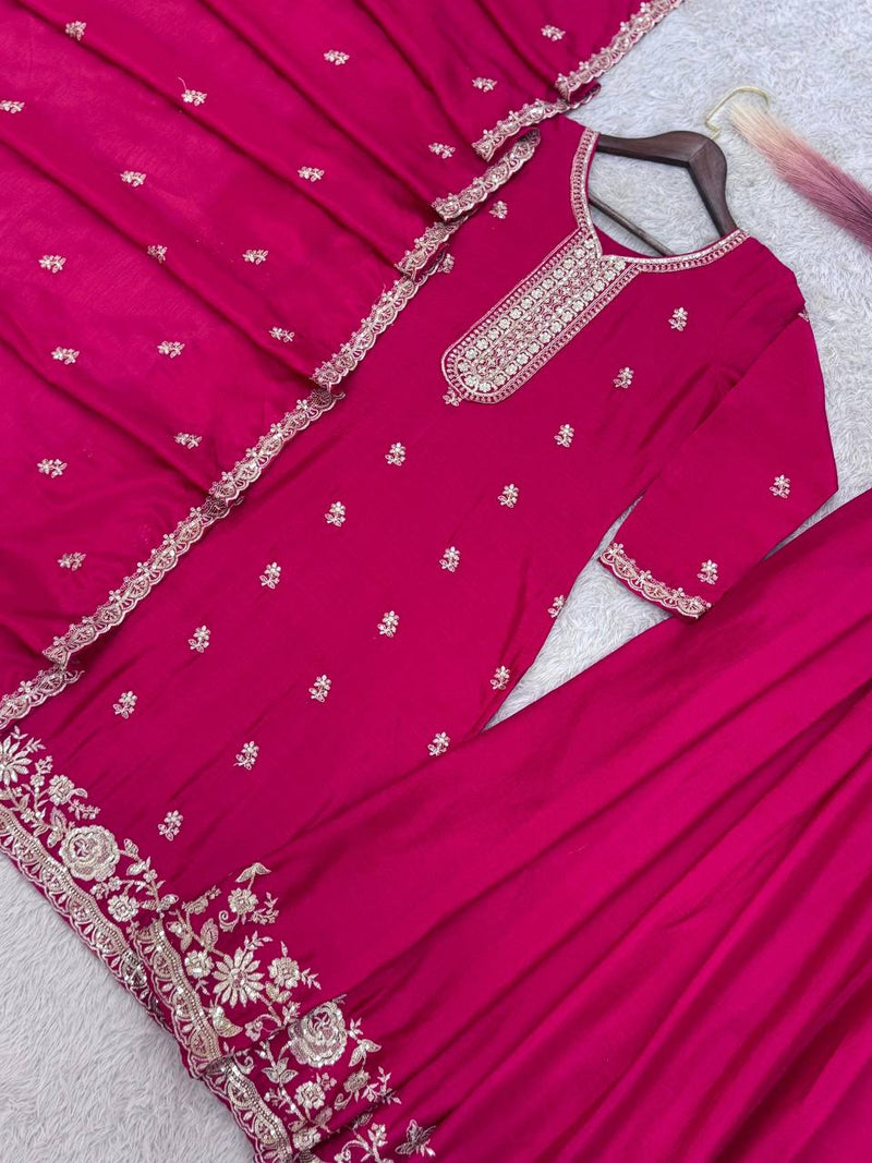 Pink Color Eid Special Heavy Embroidered Sequins Work Sharara Suit