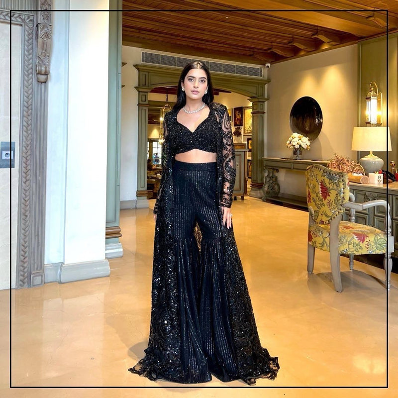 Black Color Thread with Sequins Work Designer Trandy Palazzo Set