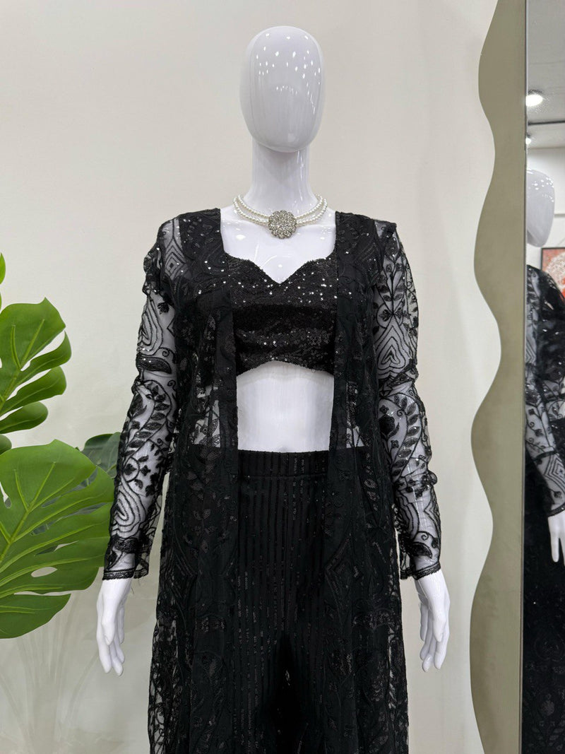 Black Color Thread with Sequins Work Designer Trandy Palazzo Set