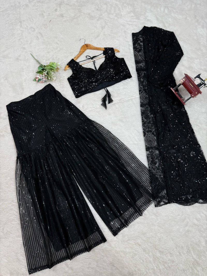 Black Color Thread with Sequins Work Designer Trandy Palazzo Set