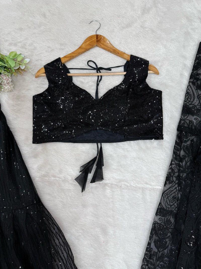 Black Color Thread with Sequins Work Designer Trandy Palazzo Set