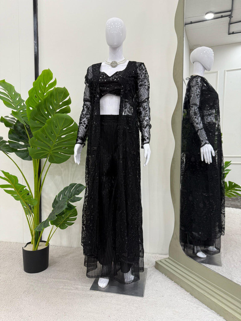 Black Color Thread with Sequins Work Designer Trandy Palazzo Set