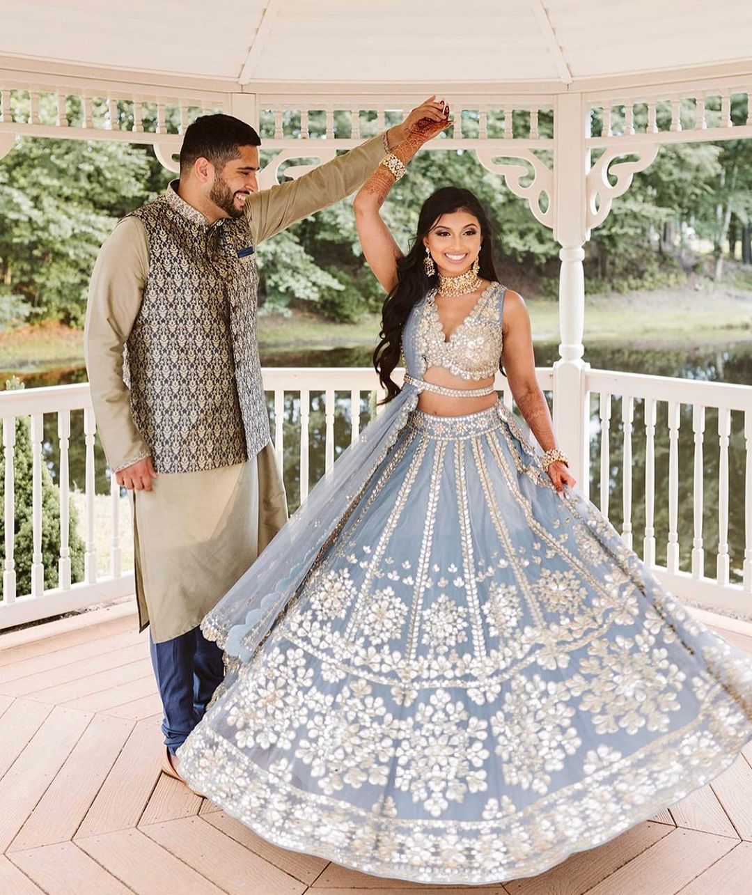 Gray Color Zari with Paper Mirror Embroidery work Georgette Lehenga Choli
