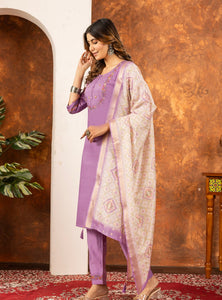 Lavender Color Embroidery Thread Work Designer Salwar Suit