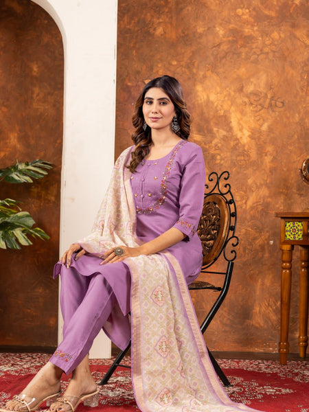 Lavender Color Embroidery Thread Work Designer Salwar Suit