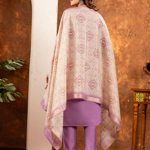 Lavender Color Embroidery Thread Work Designer Salwar Suit