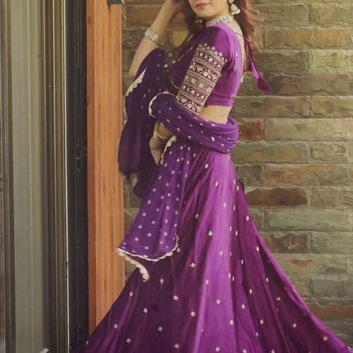 Dark Pink Color Designer Embroidered Sequence Work Lehenga