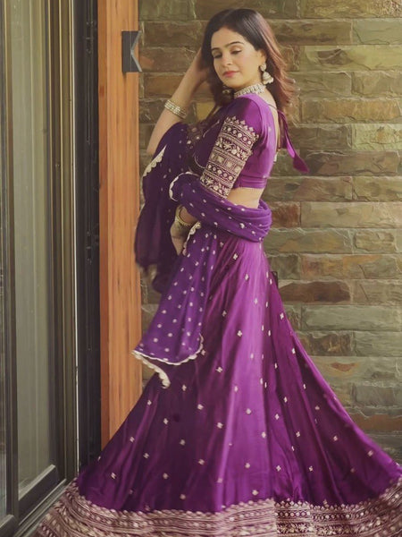 Dark Pink Color Designer Embroidered Sequence Work Lehenga