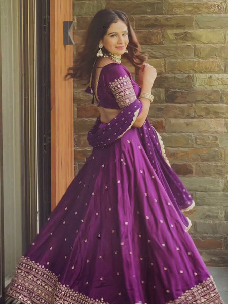 Dark Pink Color Designer Embroidered Sequence Work Lehenga