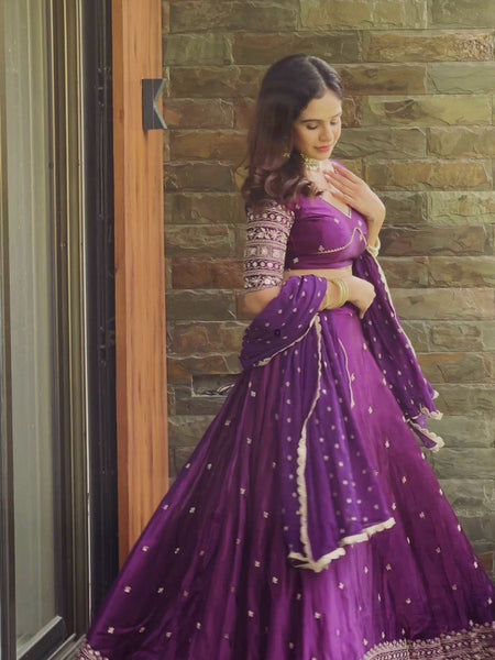 Dark Pink Color Designer Embroidered Sequence Work Lehenga