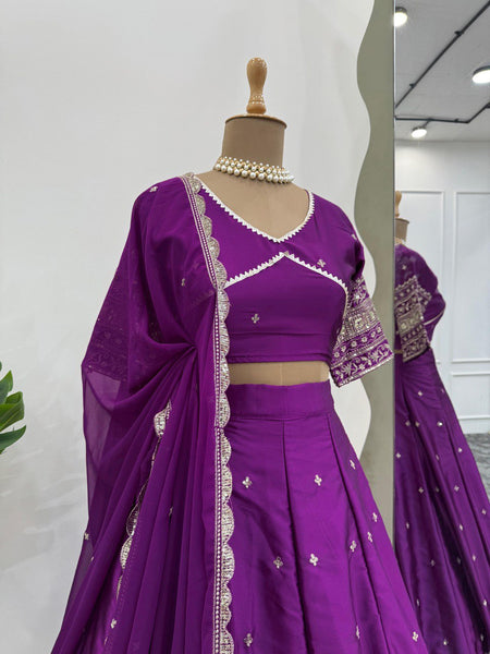 Dark Pink Color Designer Embroidered Sequence Work Lehenga