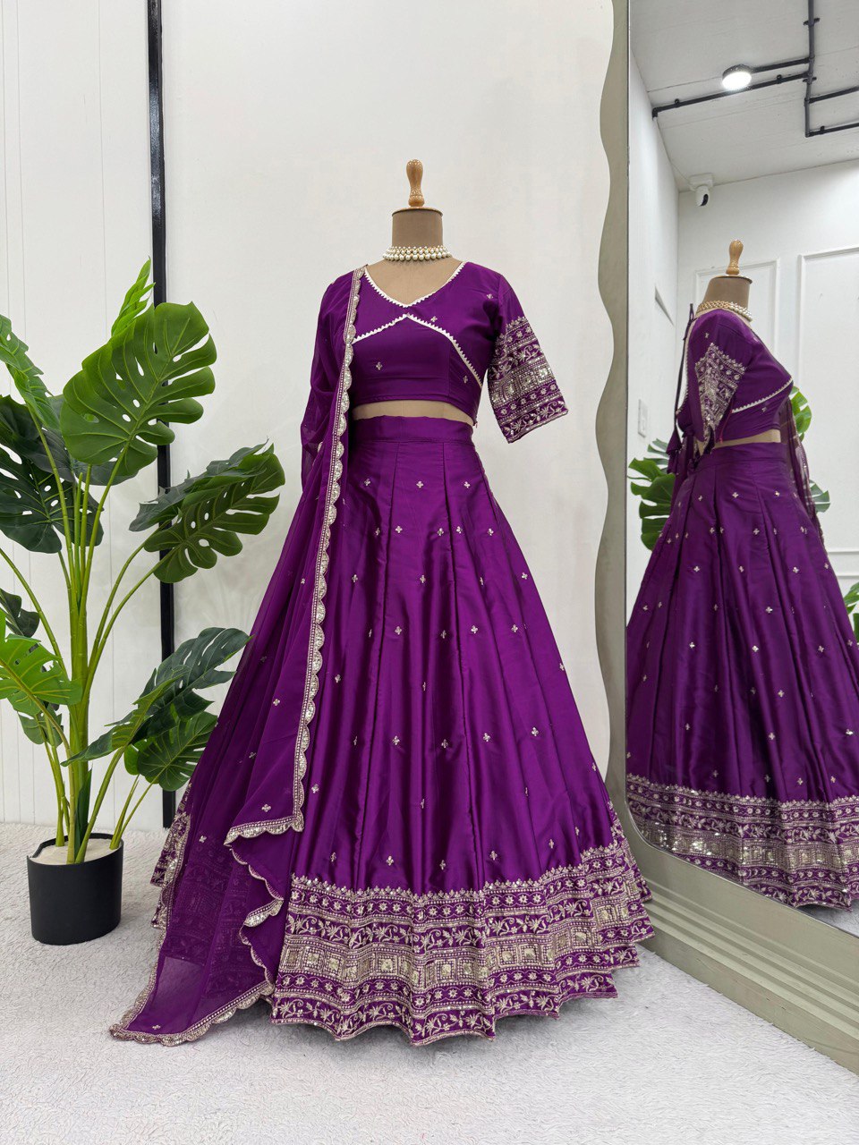 Dark Pink Color Designer Embroidered Sequence Work Lehenga