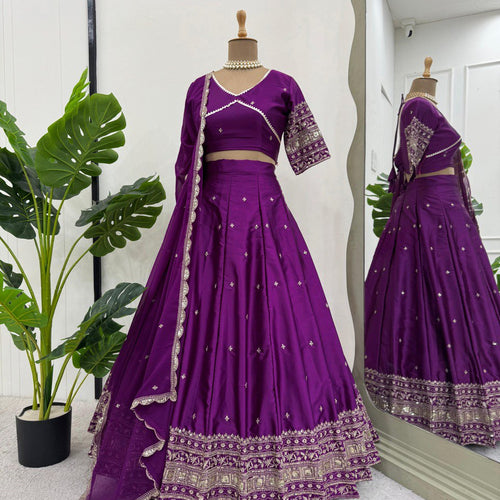 Dark Pink Color Designer Embroidered Sequence Work Lehenga