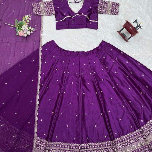 Dark Pink Color Designer Embroidered Sequence Work Lehenga