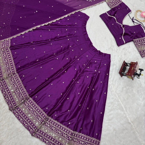 Dark Pink Color Designer Embroidered Sequence Work Lehenga