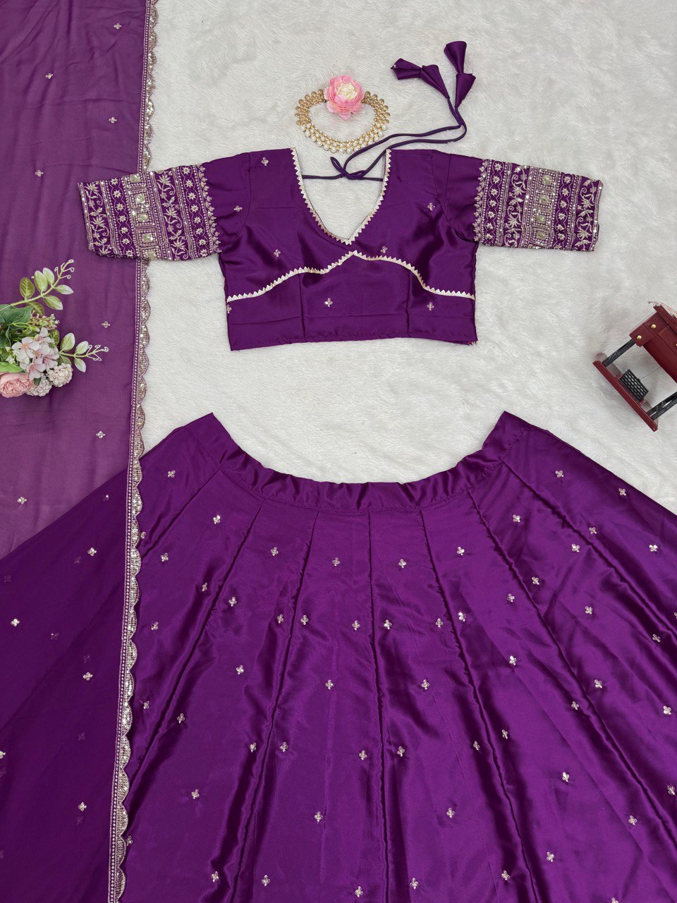 Dark Pink Color Designer Embroidered Sequence Work Lehenga