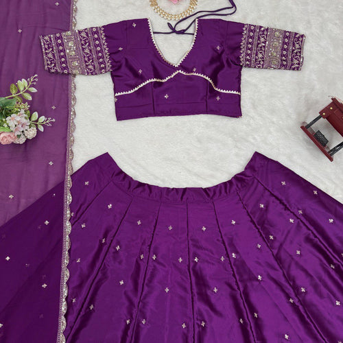 Dark Pink Color Designer Embroidered Sequence Work Lehenga