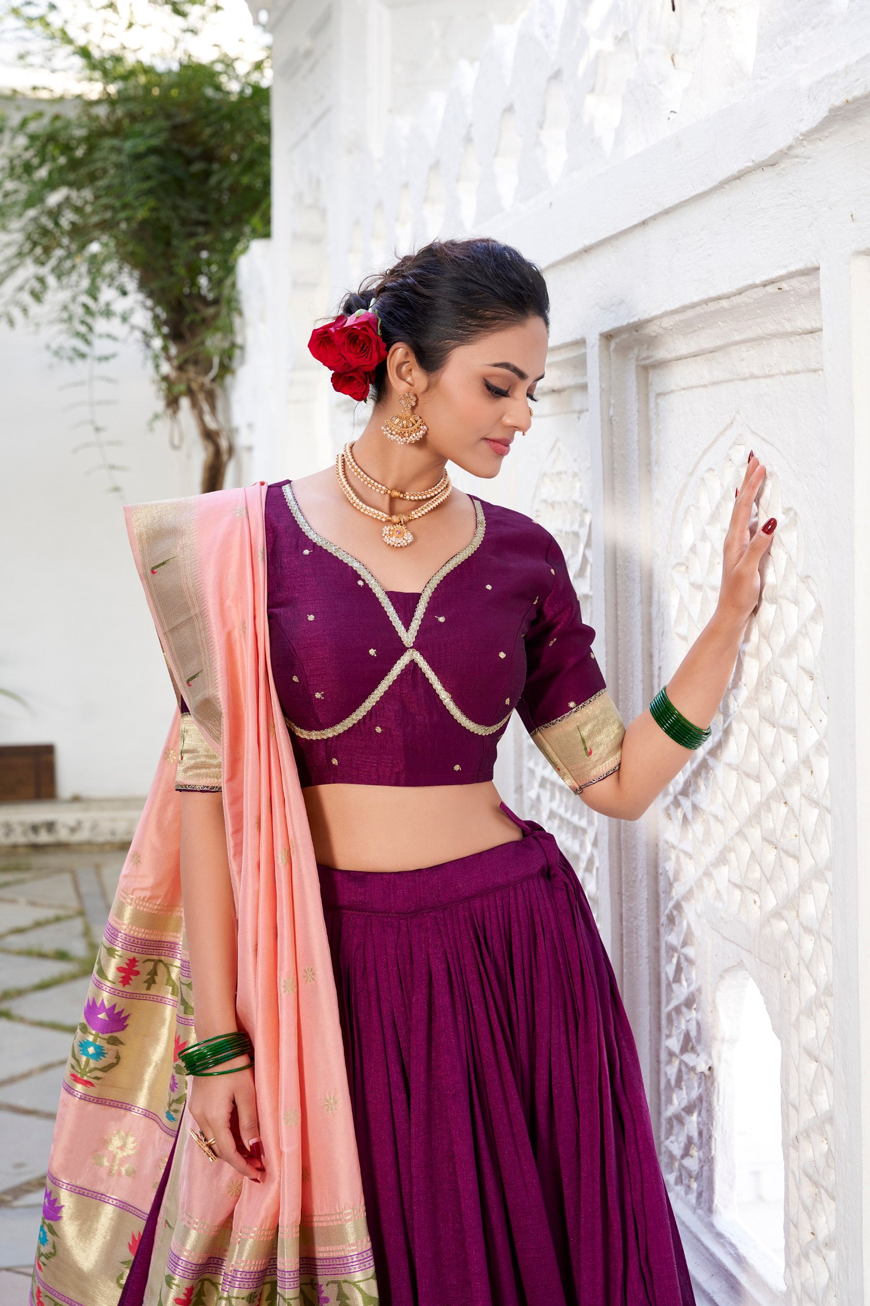Dark Pink Color Thread with Sequins Work Designer Lehenga Choli